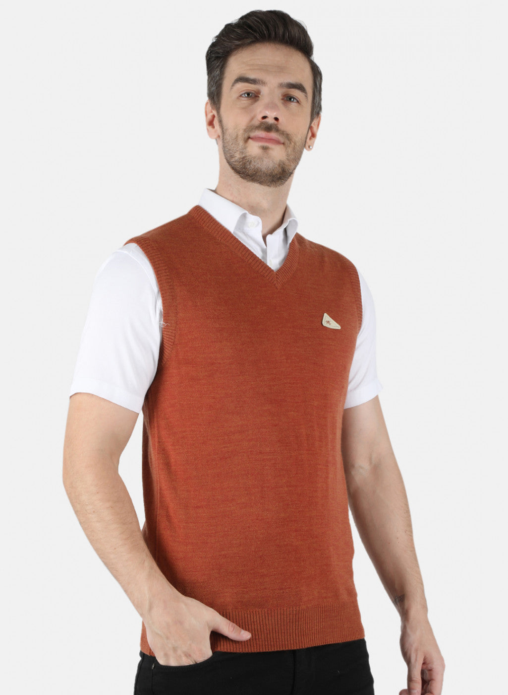 Men Orange Solid Sweater