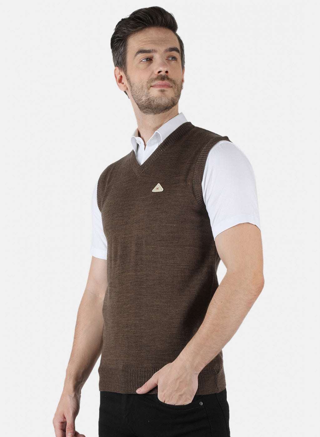 Men Brown Solid Sweater