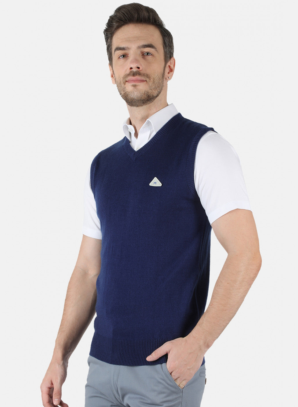 Men Blue Solid Sweater