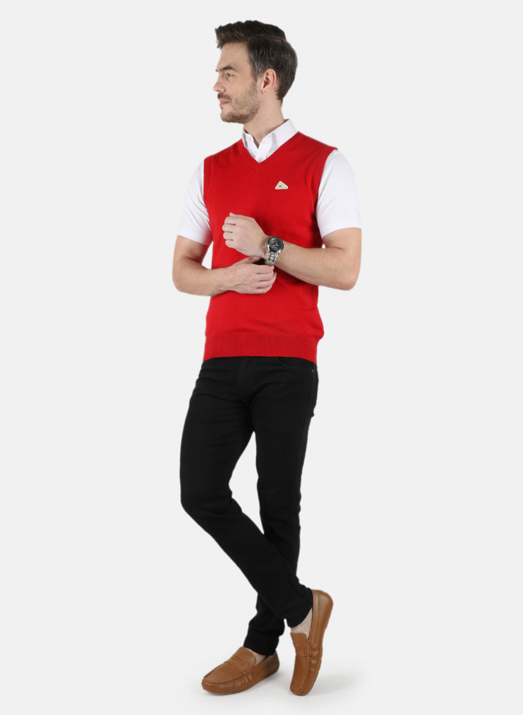 Men Red Solid Sweater