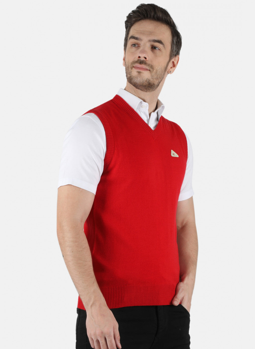 Men Red Solid Sweater