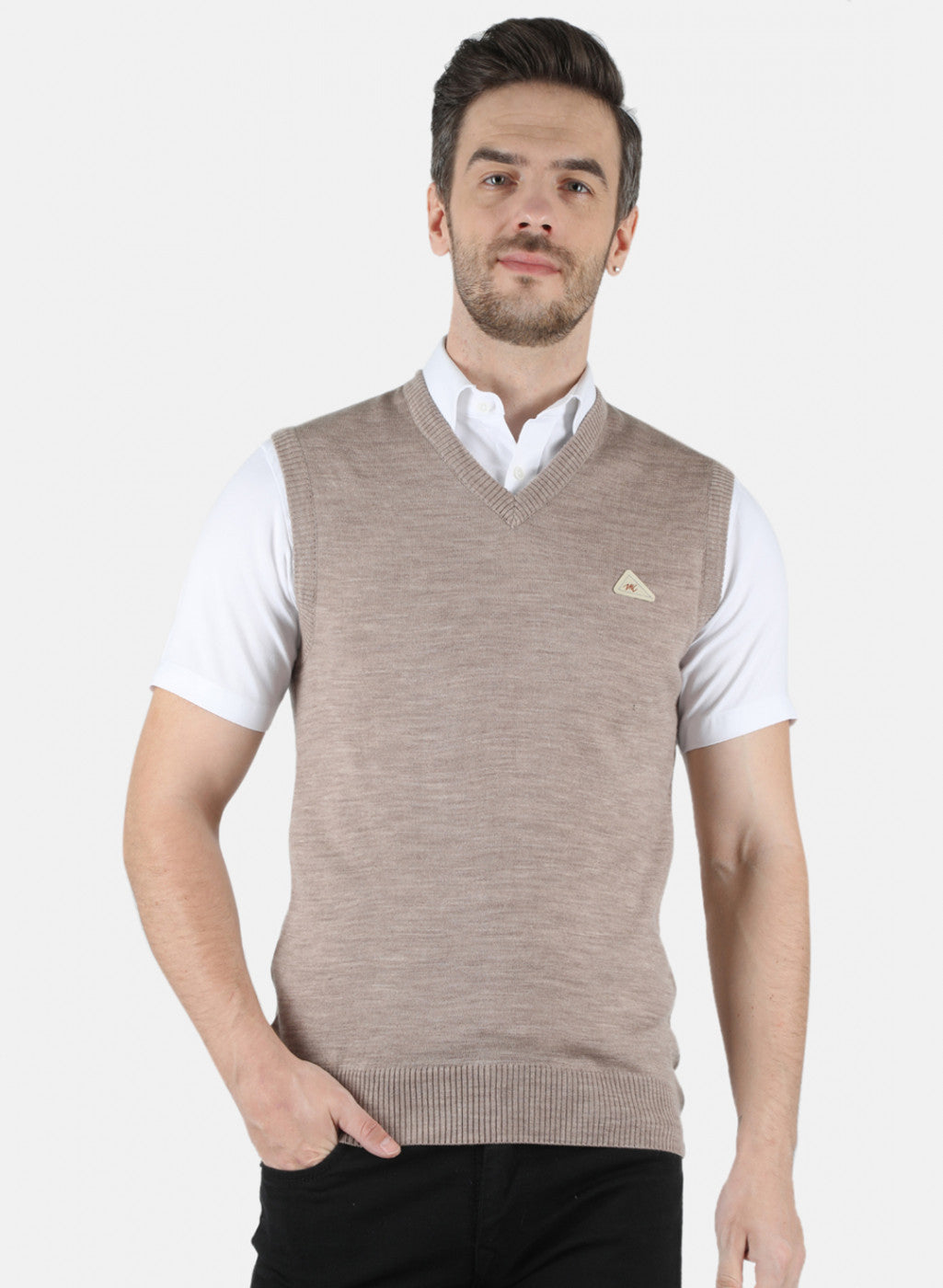 Men Beige Solid Sweater