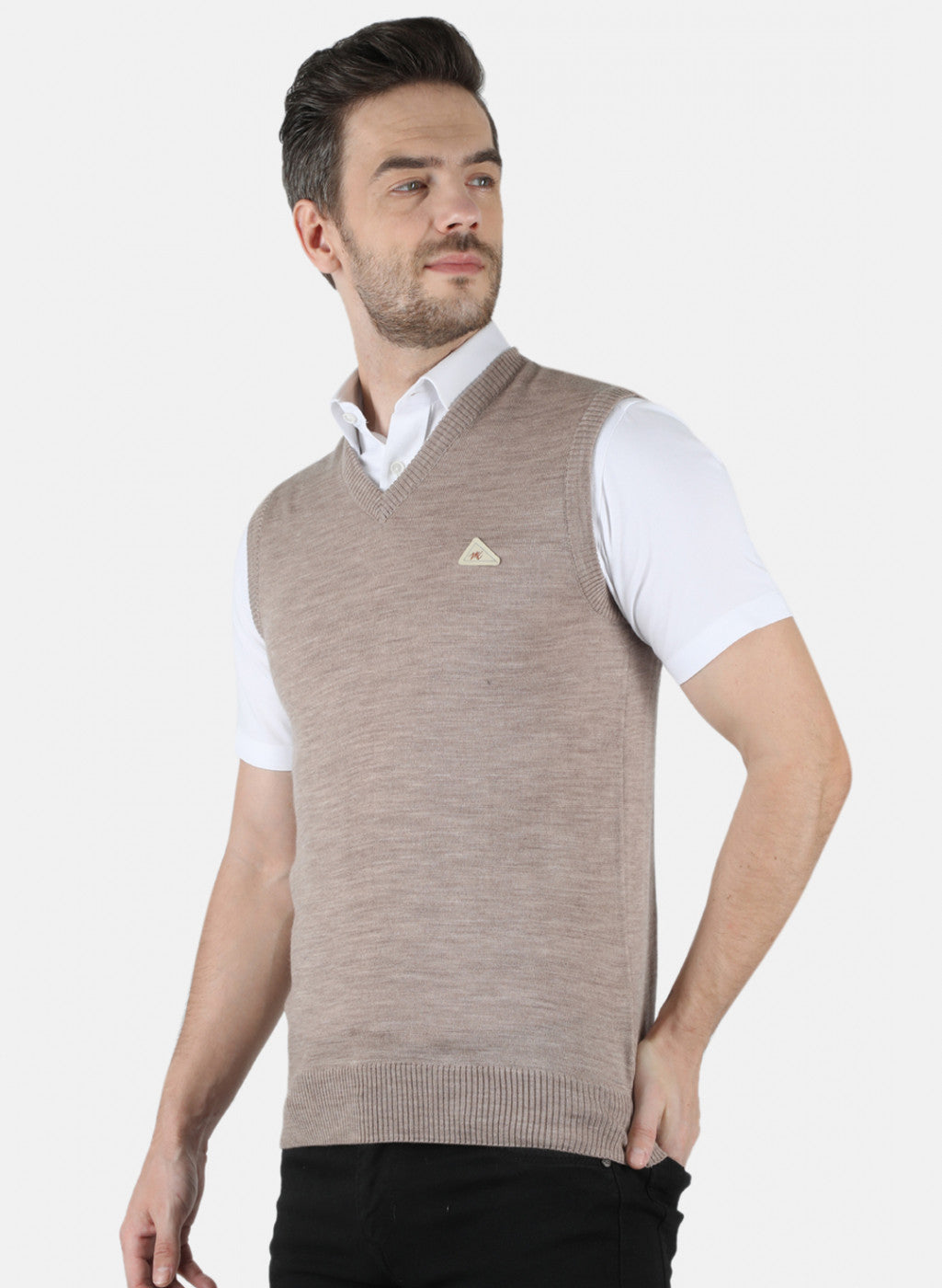 Men Beige Solid Sweater