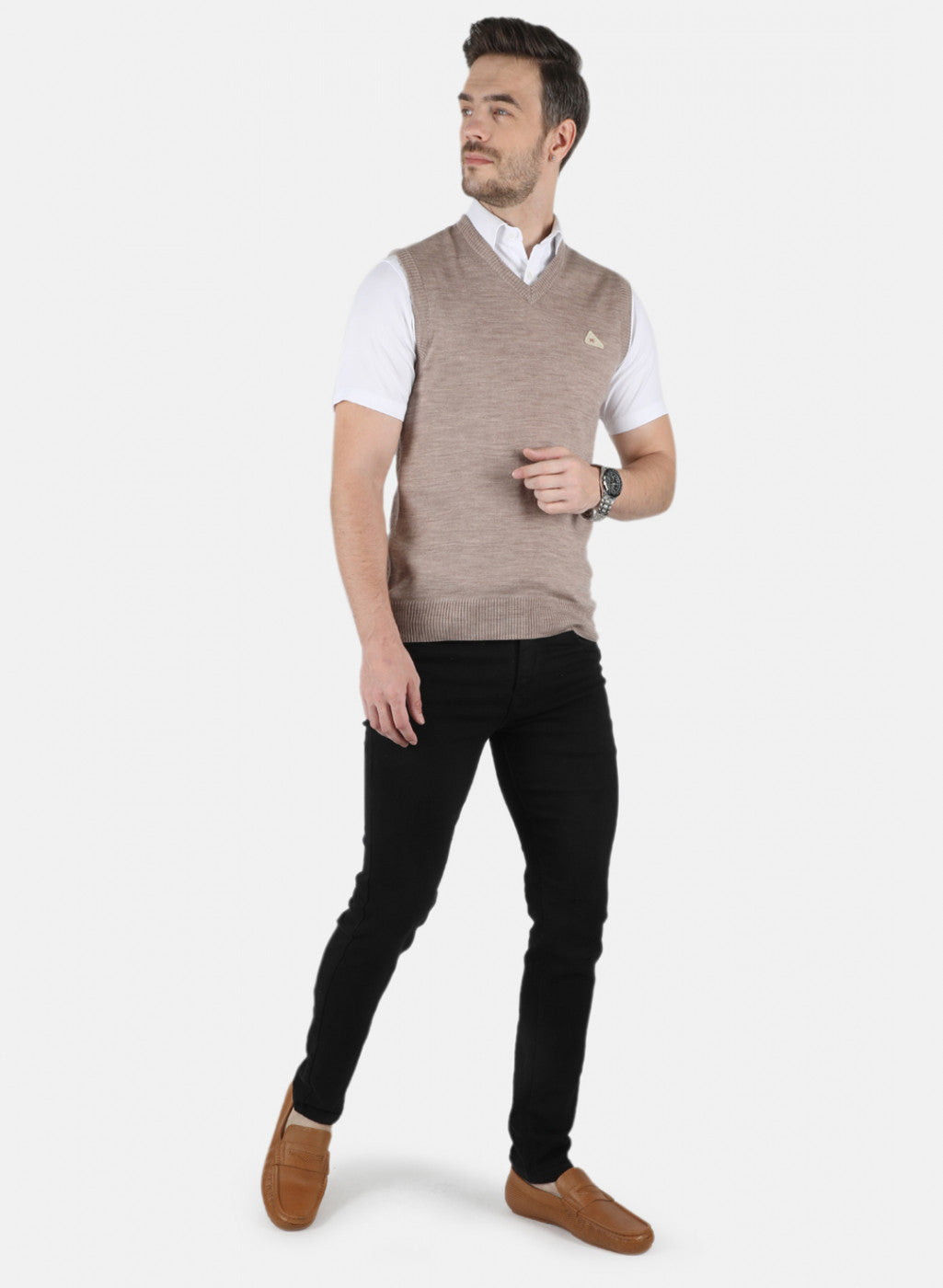 Men Beige Solid Sweater