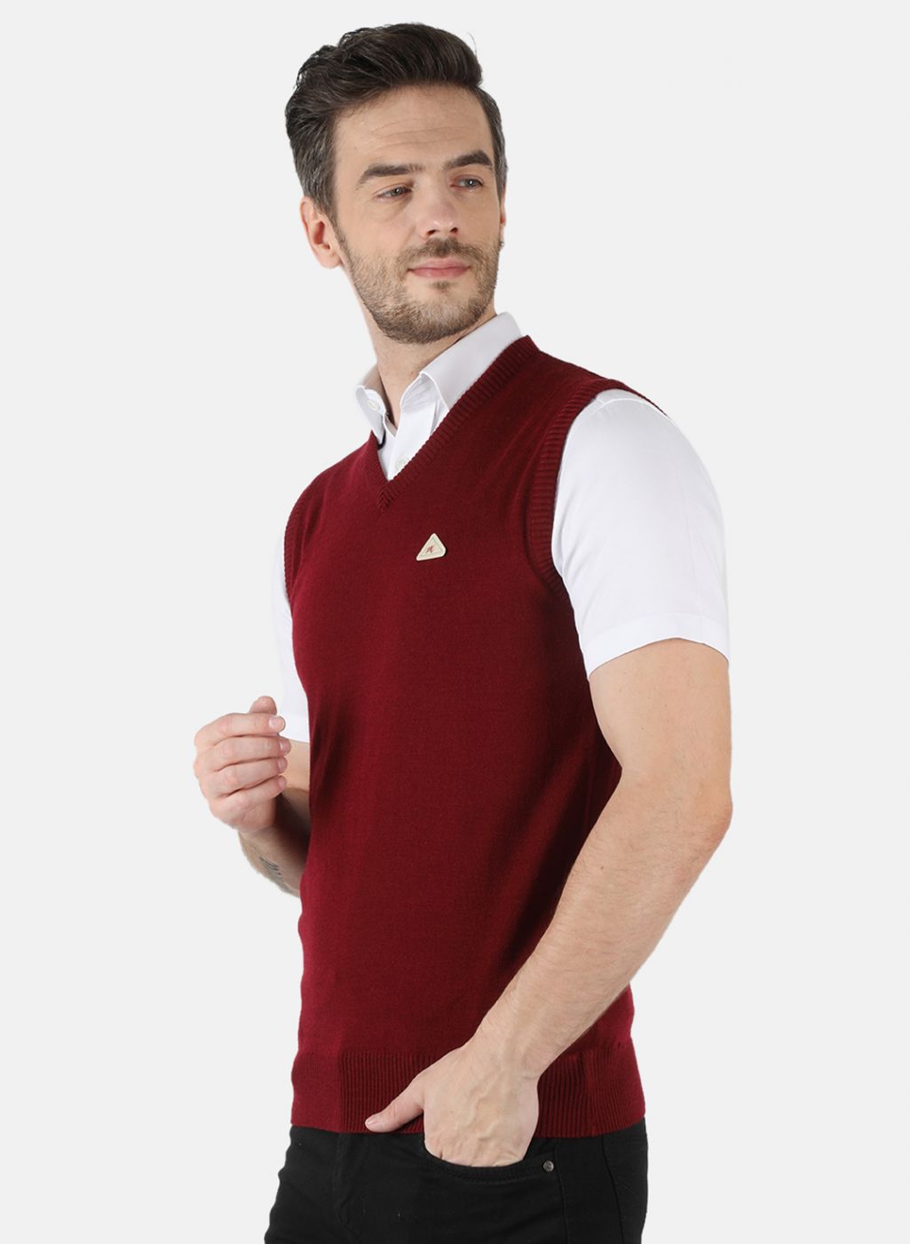 Men Maroon Solid Sweater