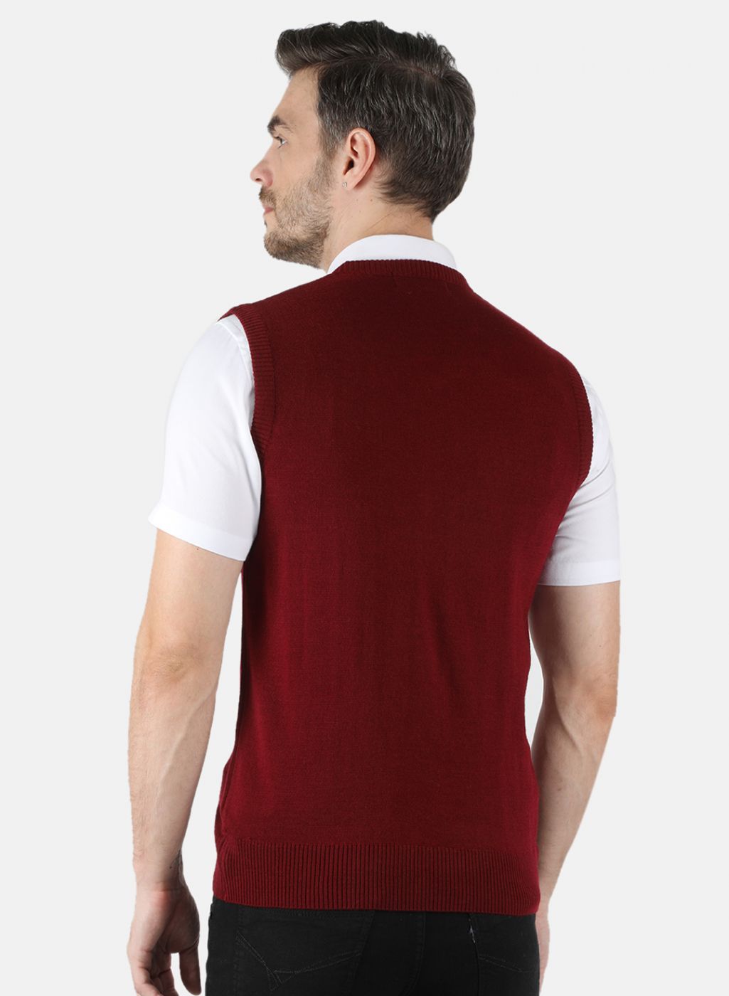 Men Maroon Solid Sweater