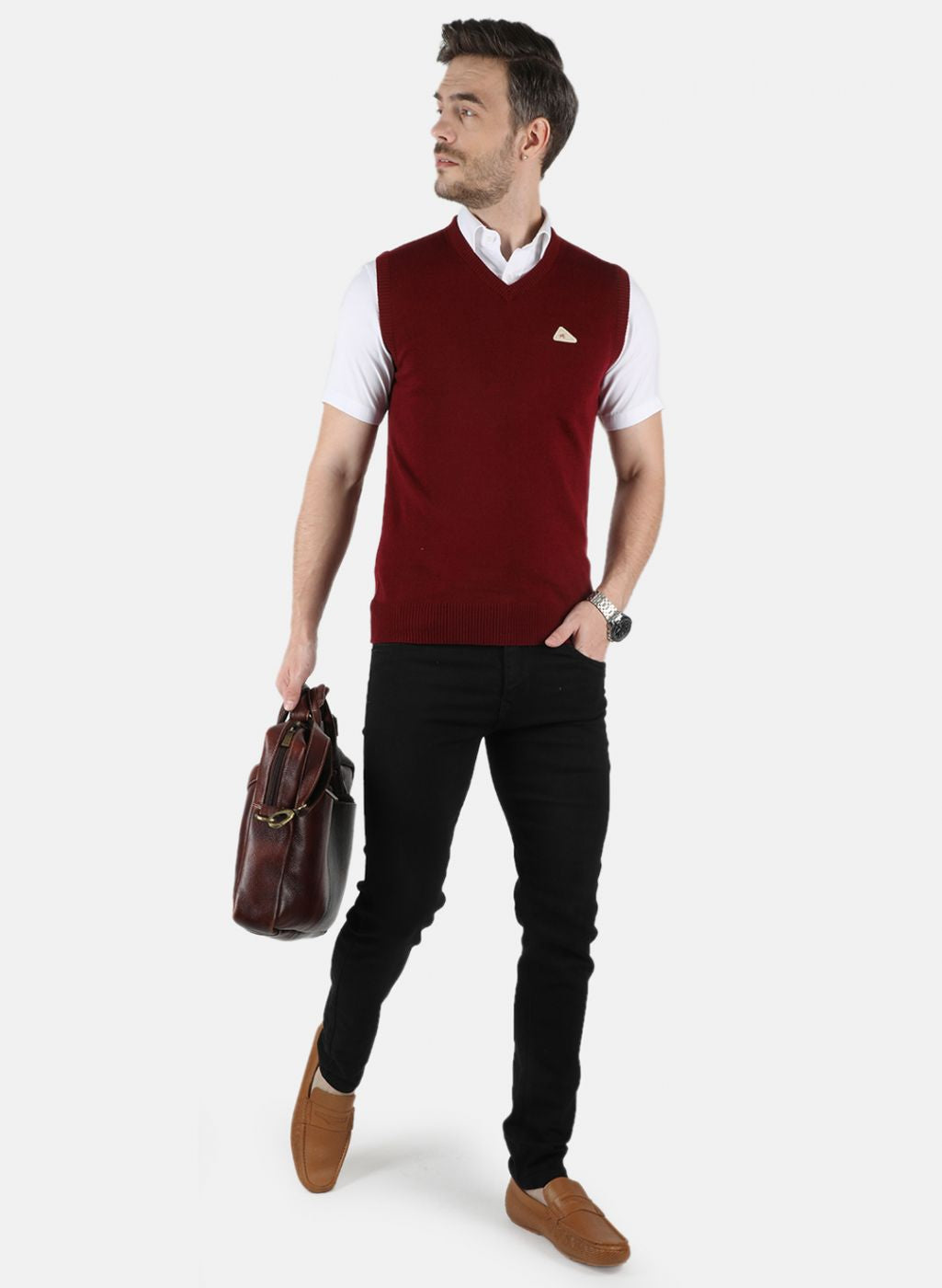 Men Maroon Solid Sweater