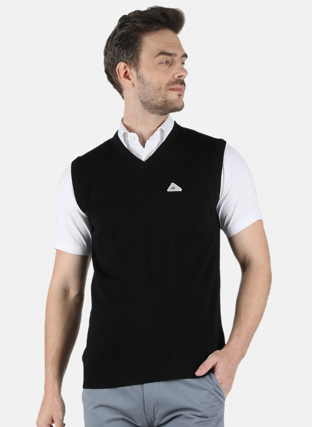 Men Black Solid Sweater