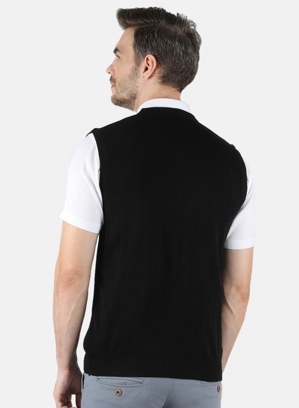 Men Black Solid Sweater