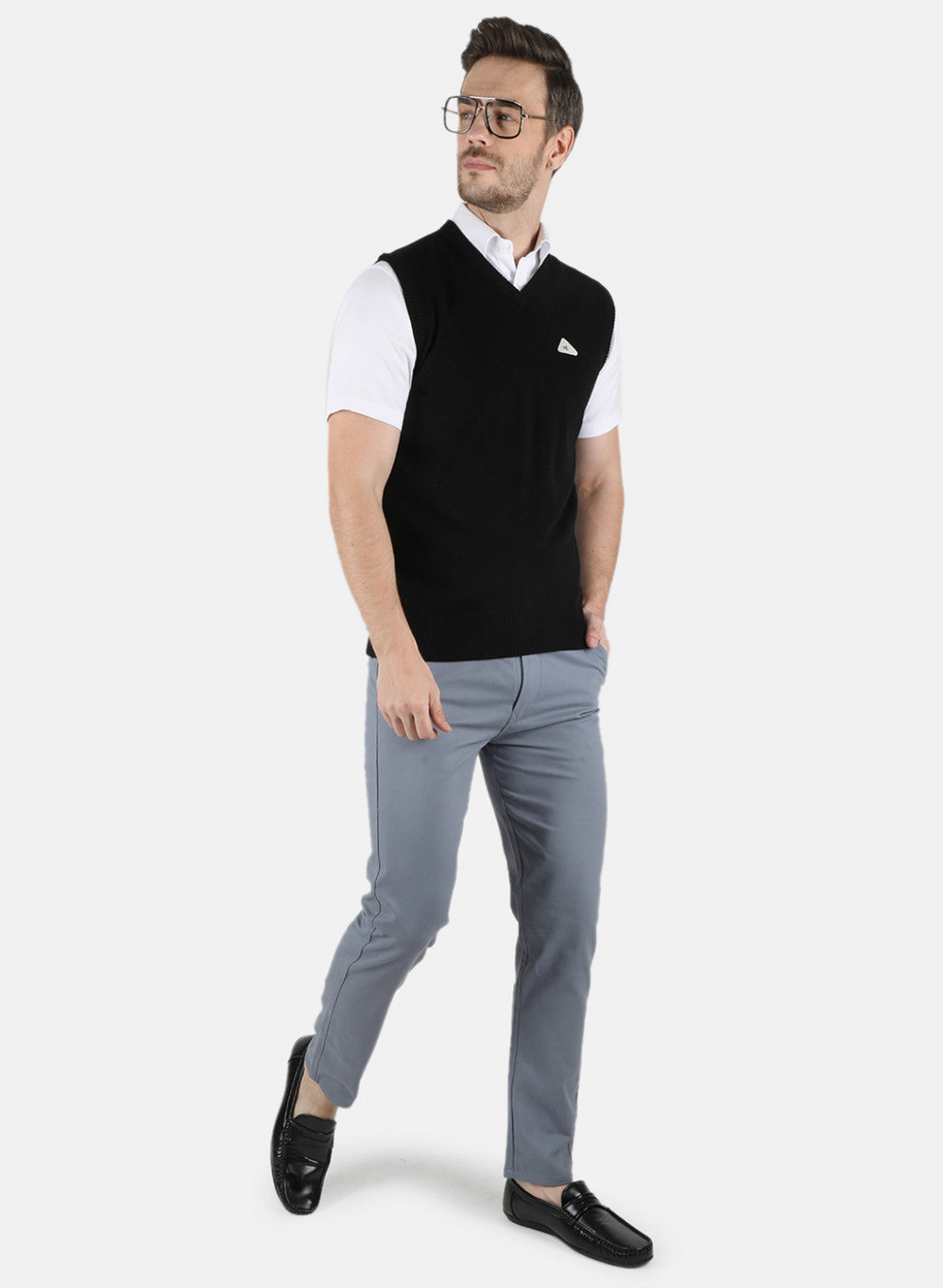 Men Black Solid Sweater