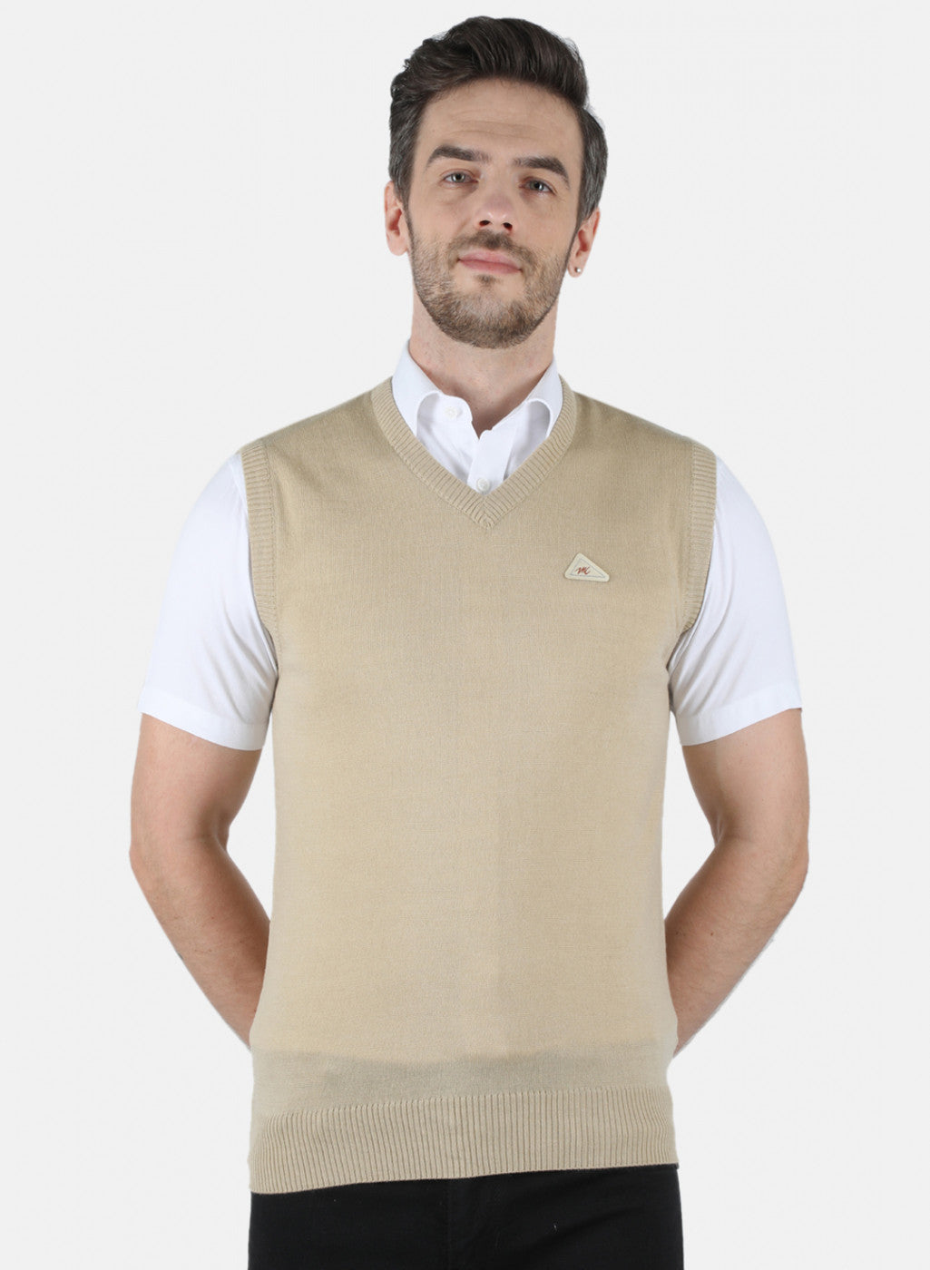 Men Beige Solid Sweater