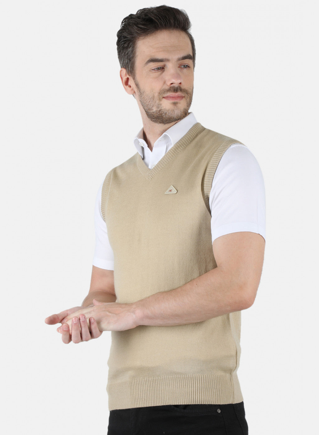 Men Beige Solid Sweater