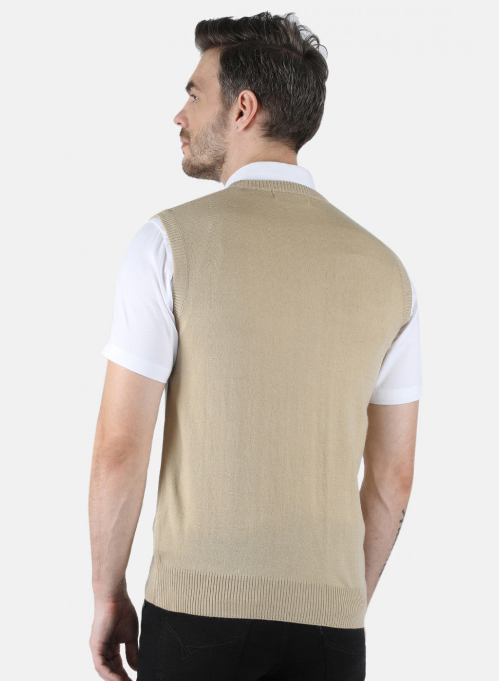 Men Beige Solid Sweater