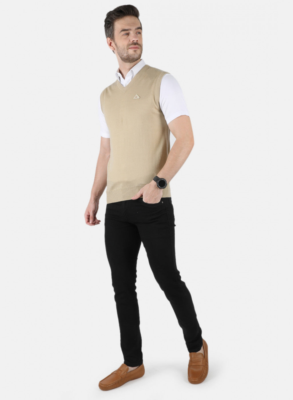 Men Beige Solid Sweater