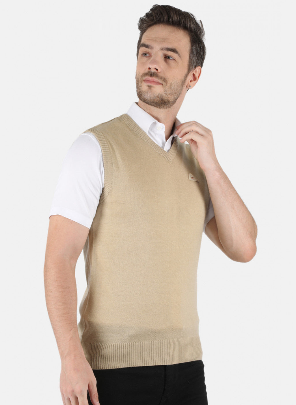 Men Beige Solid Sweater