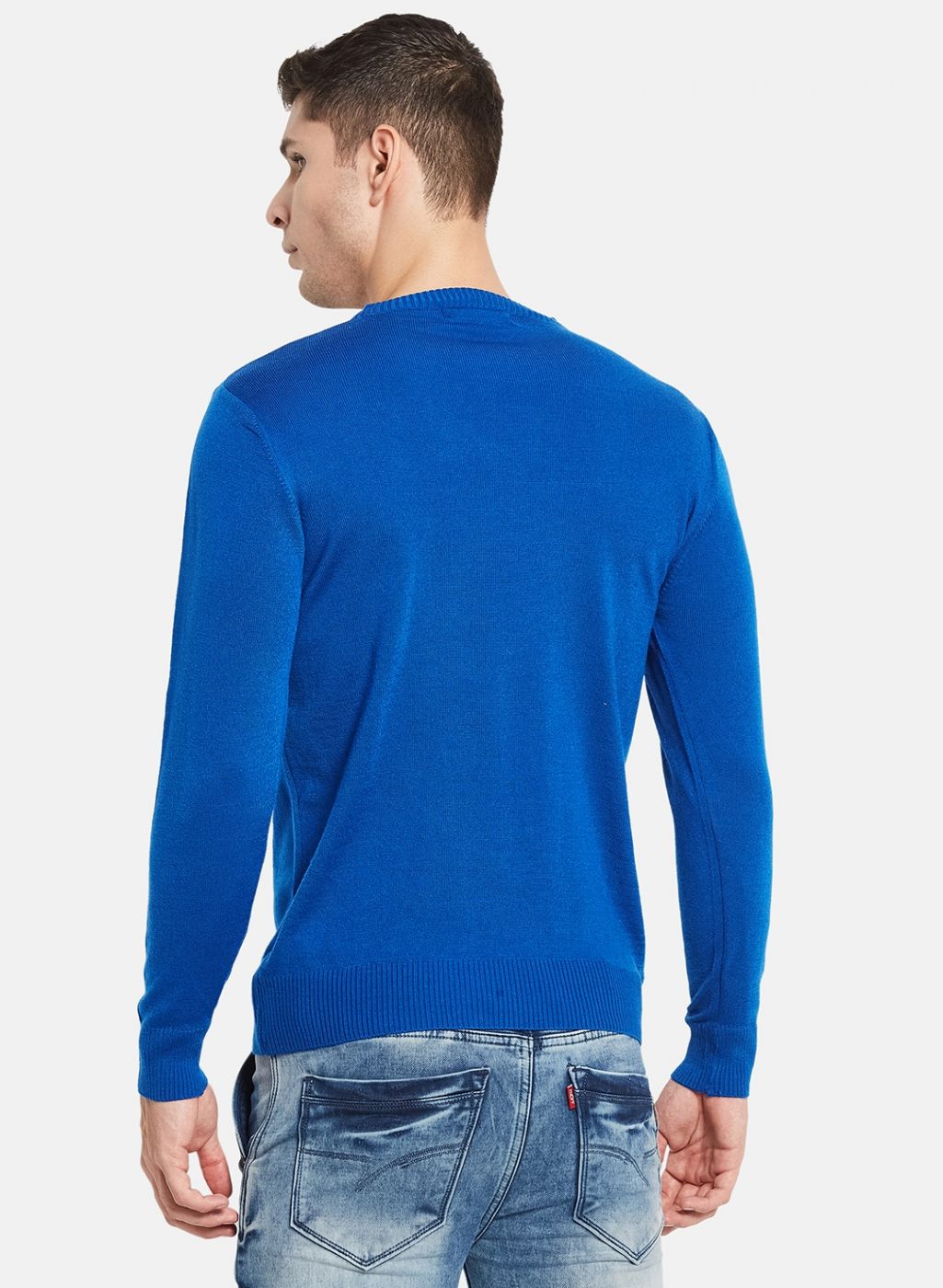 Men Blue Solid Pullover