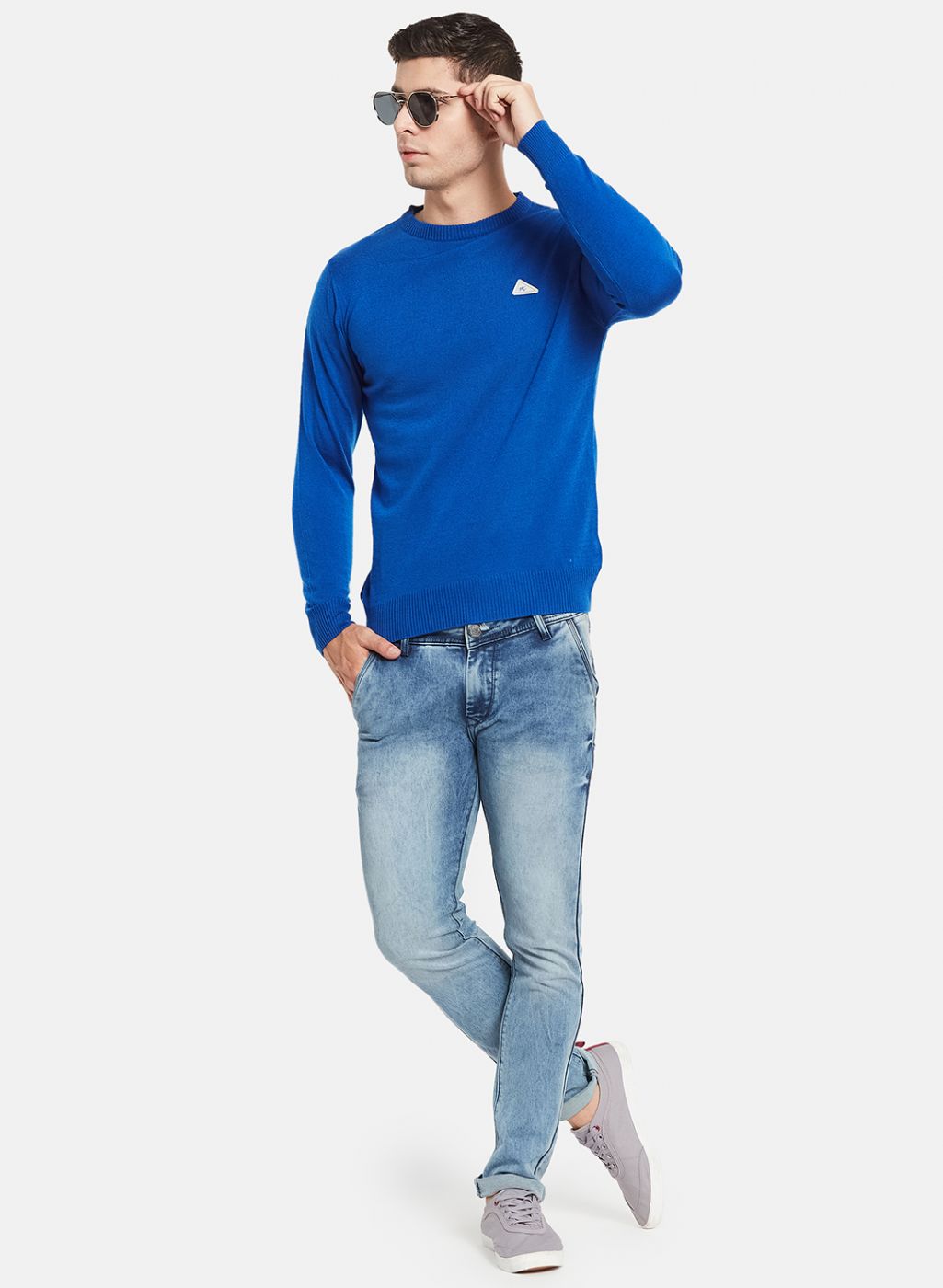 Men Blue Solid Pullover