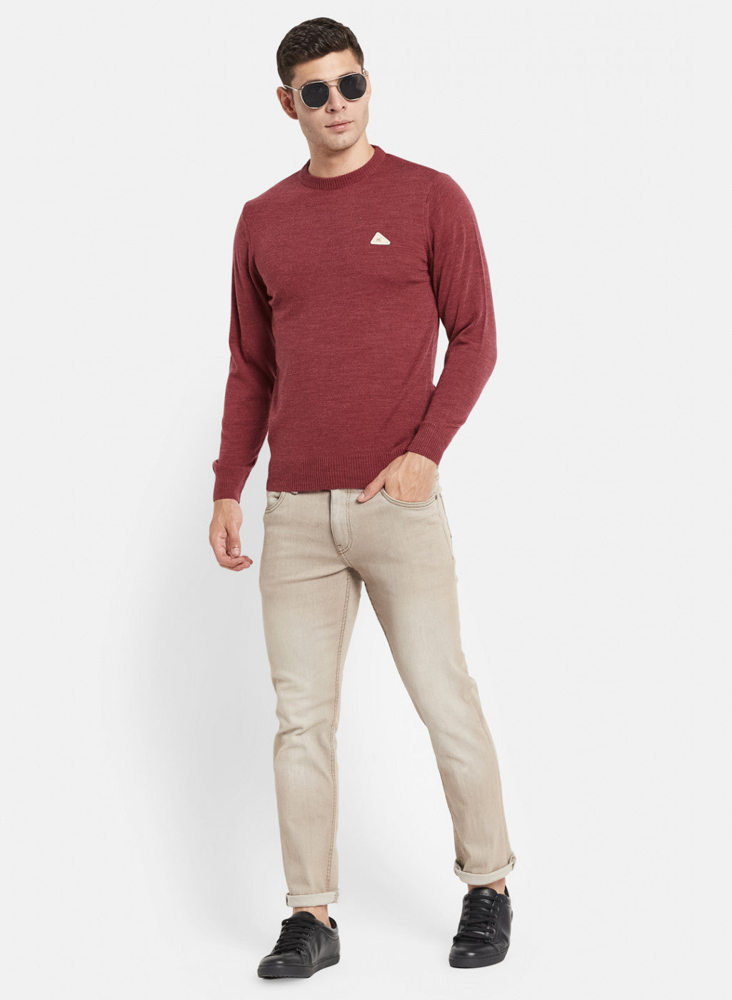 Men Red Solid Pullover