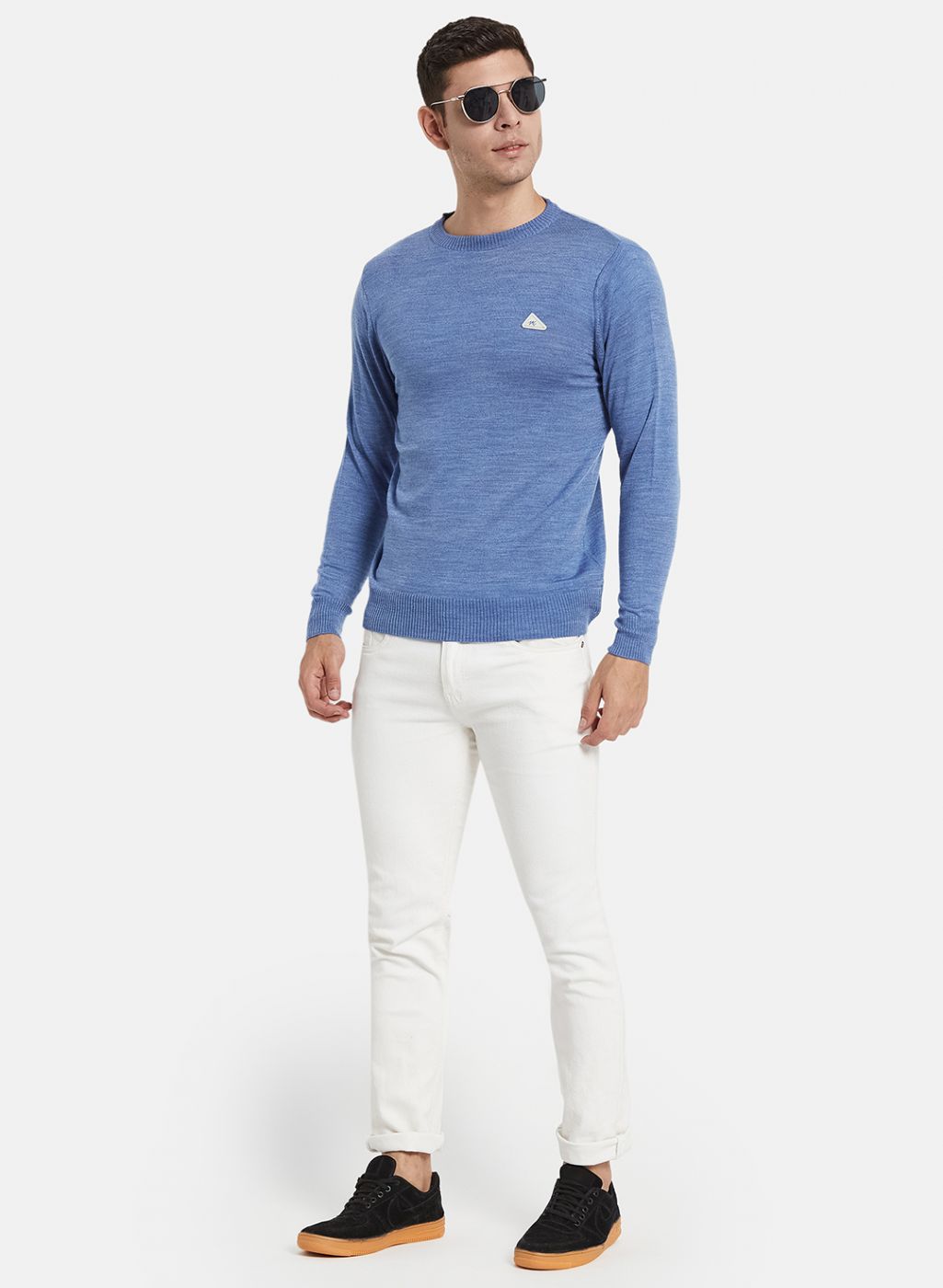 Men Blue Solid Pullover