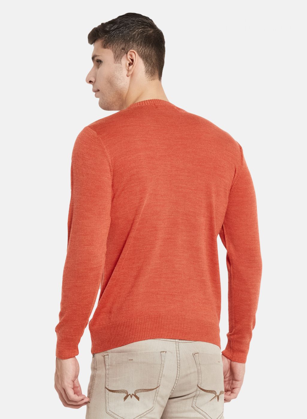 Men Orange Solid Pullover