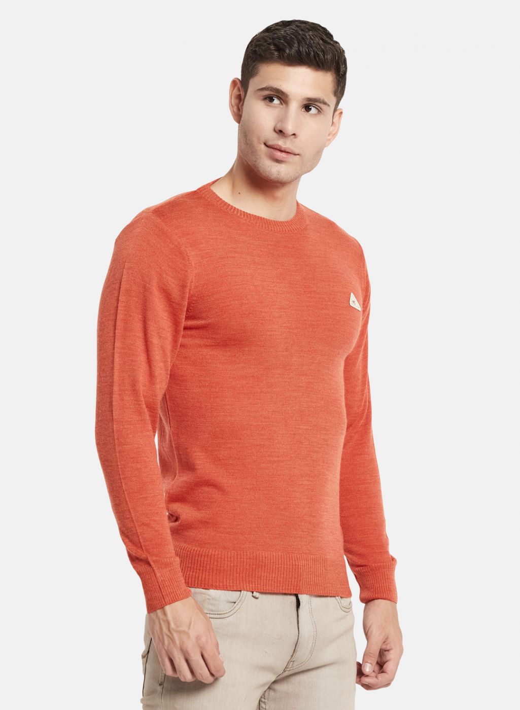 Men Orange Solid Pullover