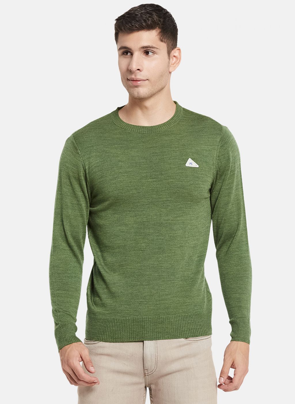 Men Olive Solid Pullover