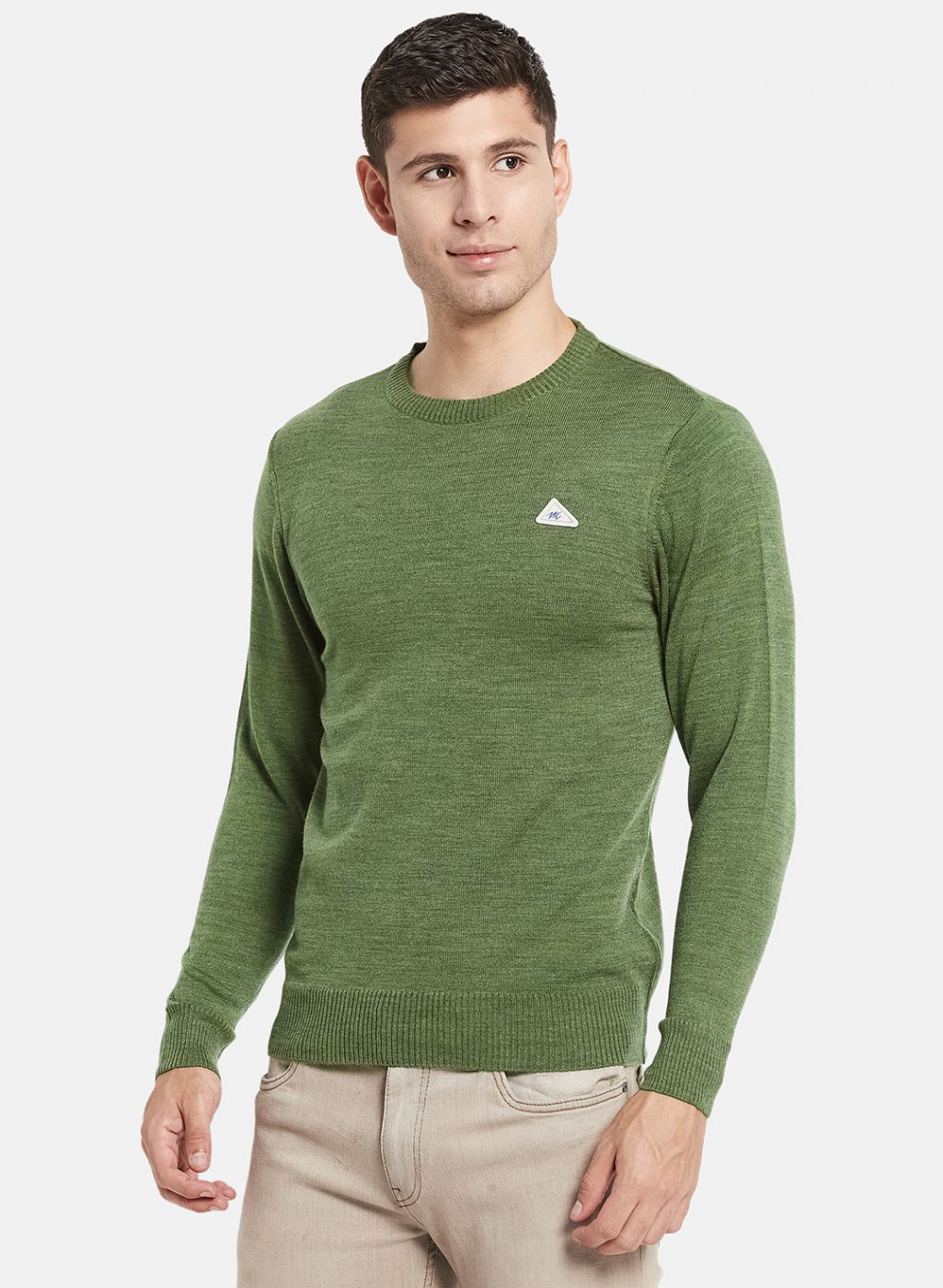 Men Olive Solid Pullover