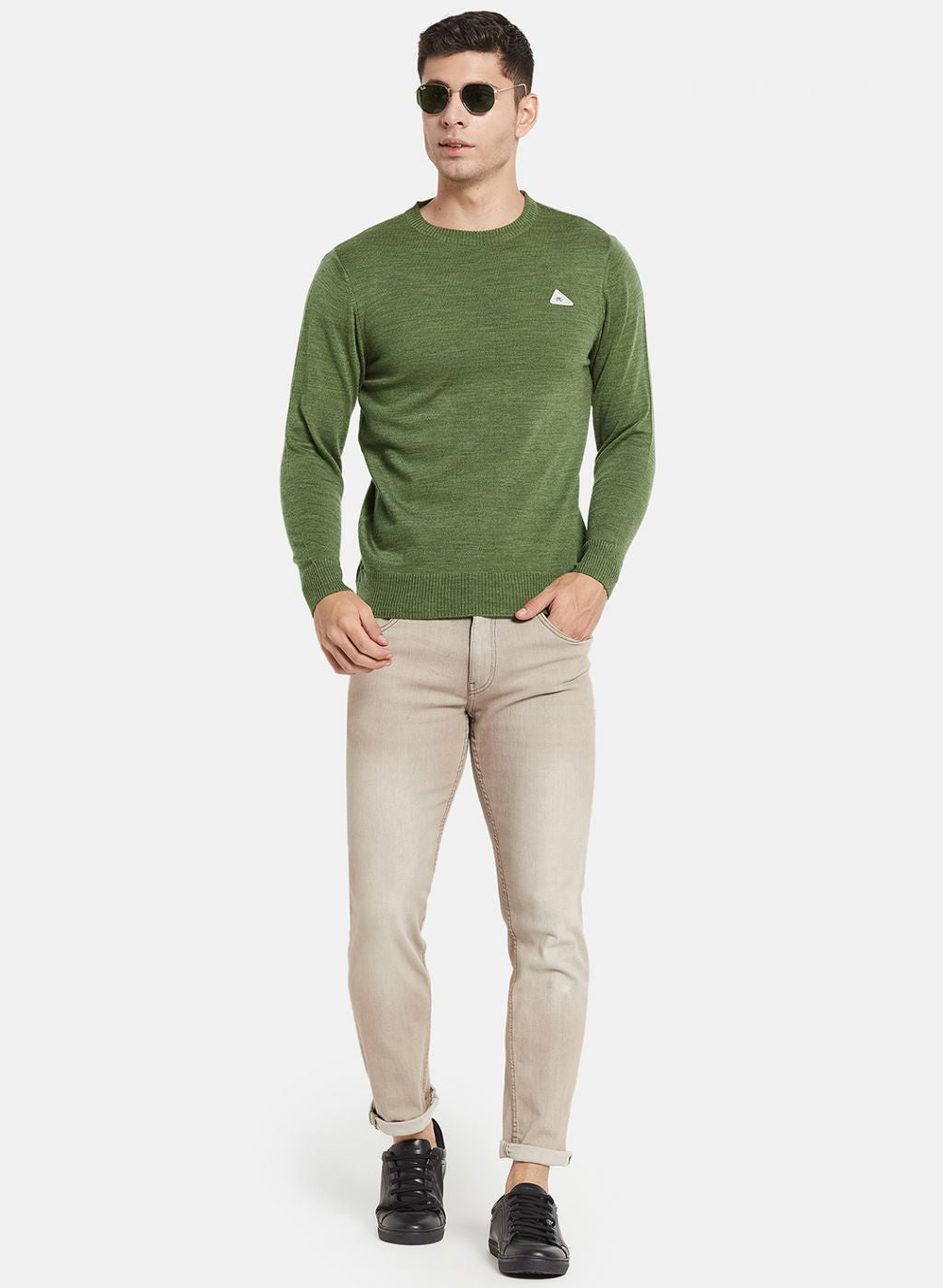 Men Olive Solid Pullover