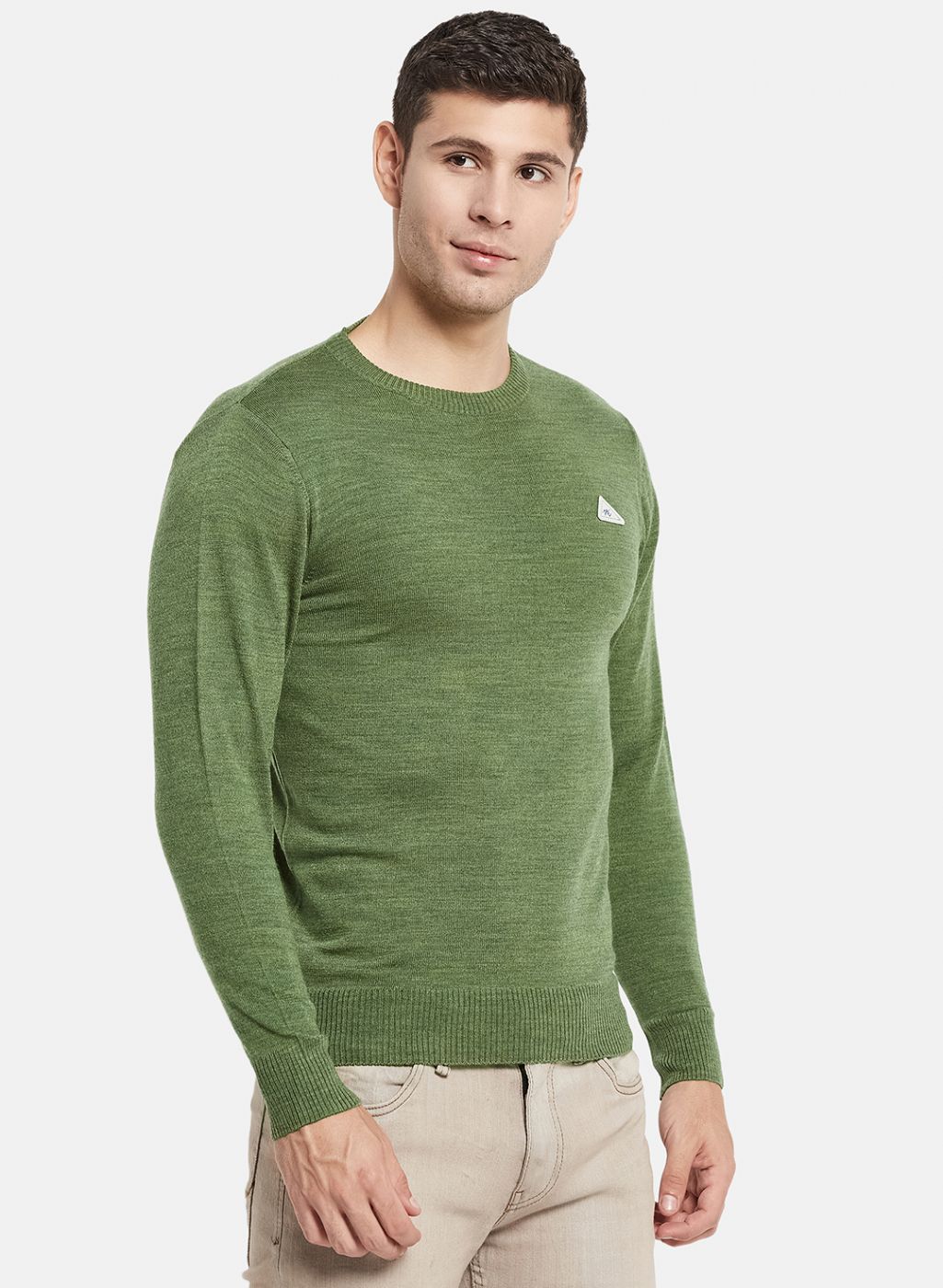 Men Olive Solid Pullover