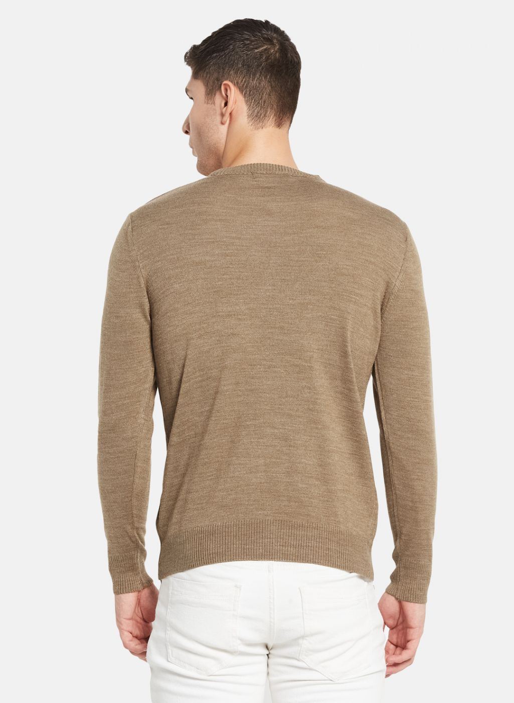 Men Khaki Solid Pullover