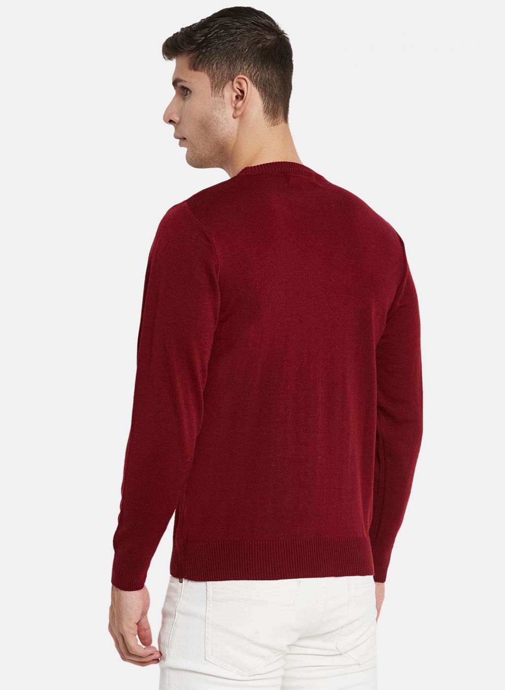 Men Maroon Solid Pullover