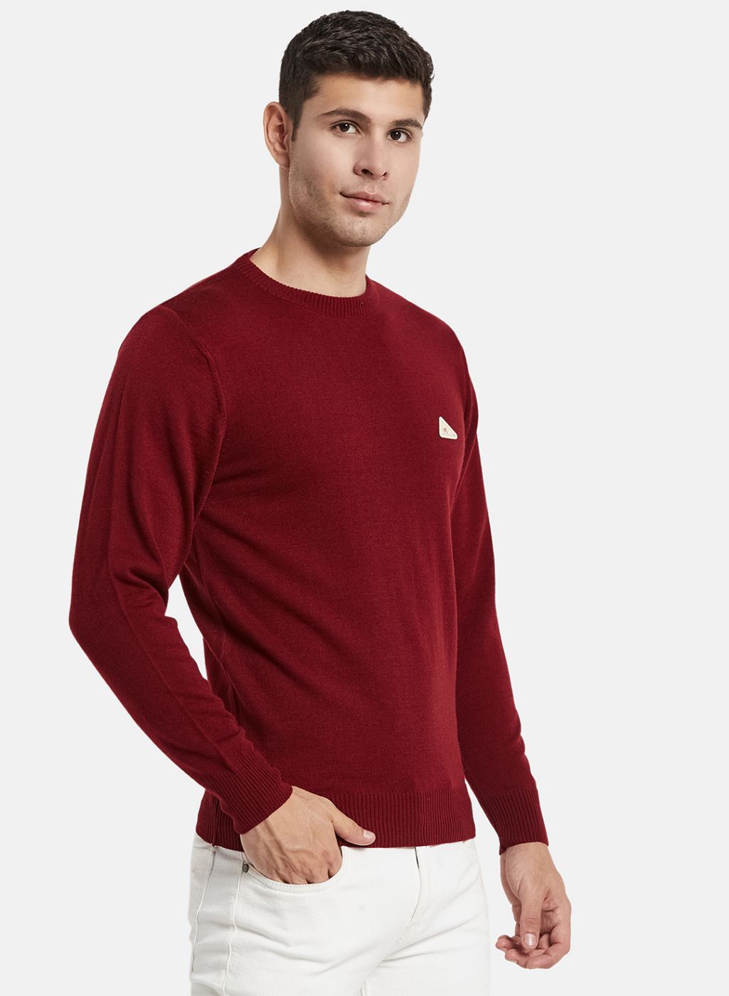 Men Maroon Solid Pullover