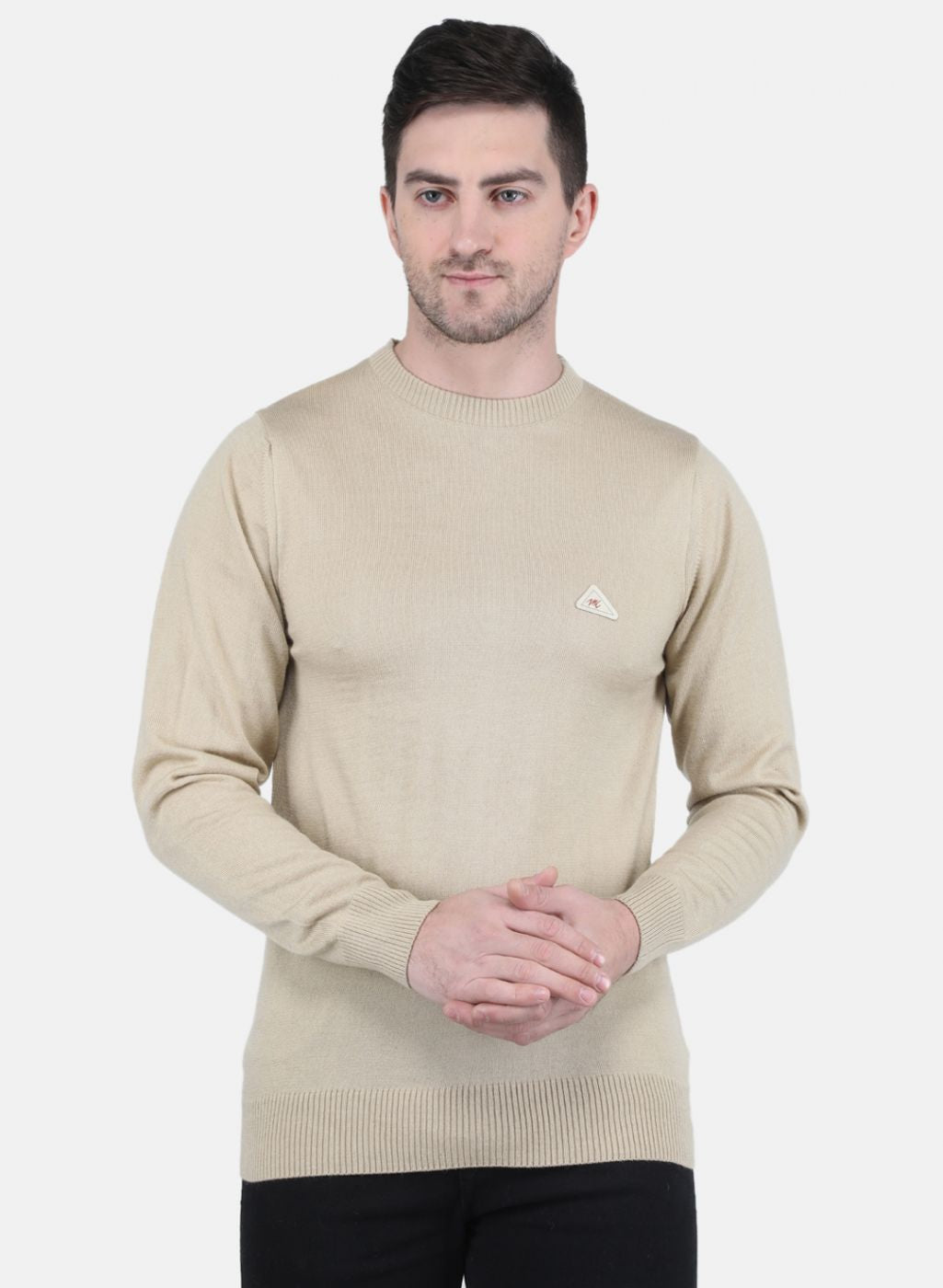 Men Beige Solid Pullover