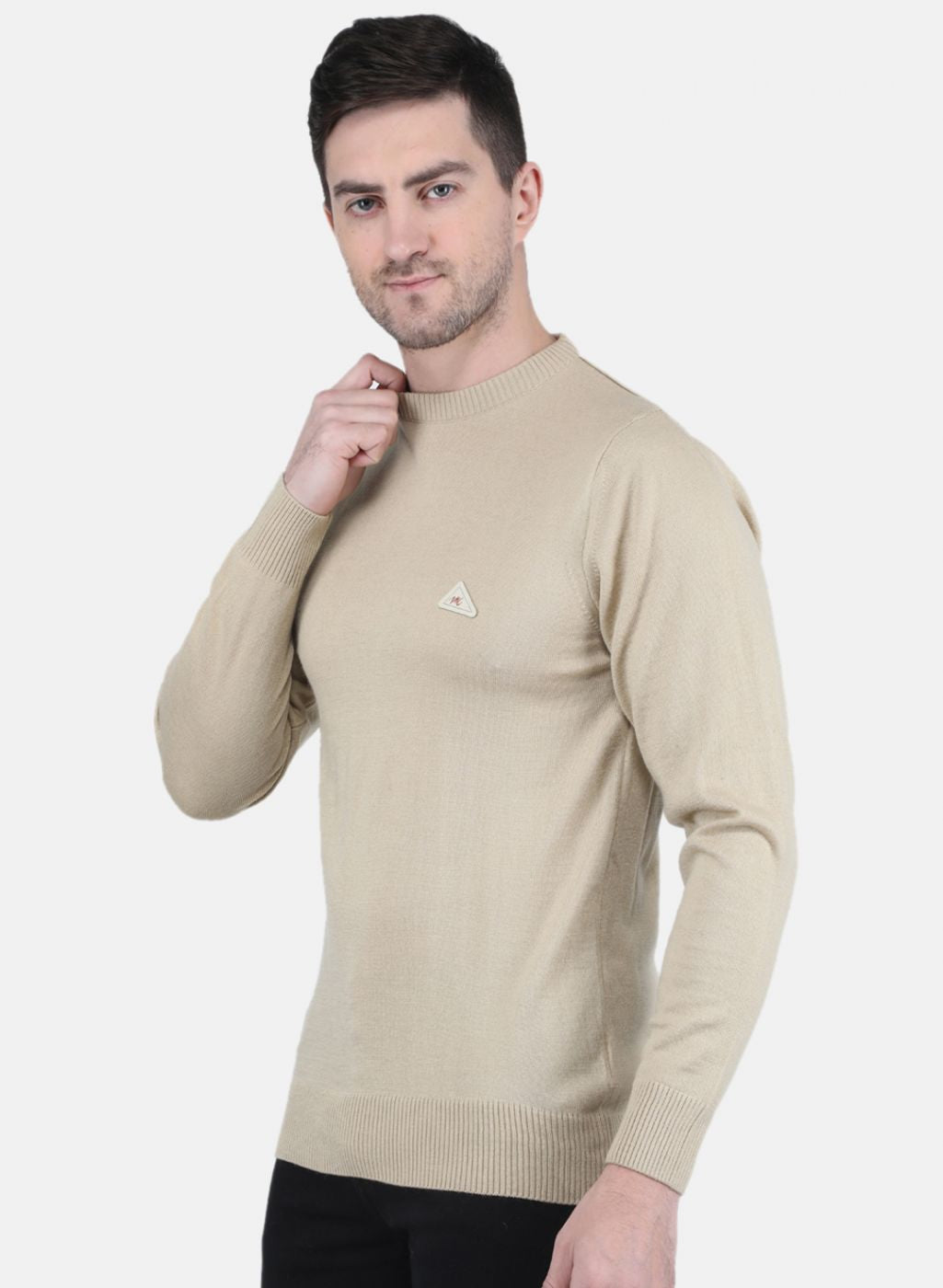 Men Beige Solid Pullover