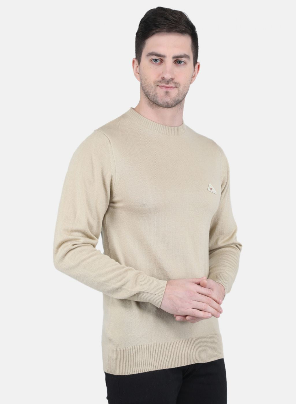 Men Beige Solid Pullover