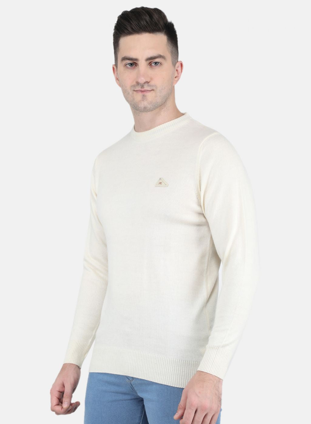 Men Off White Solid Pullover