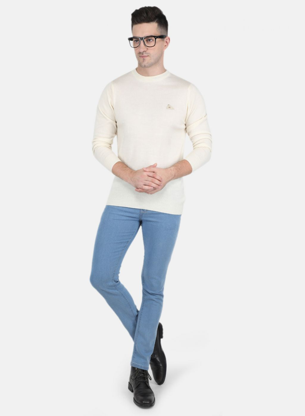 Men Off White Solid Pullover