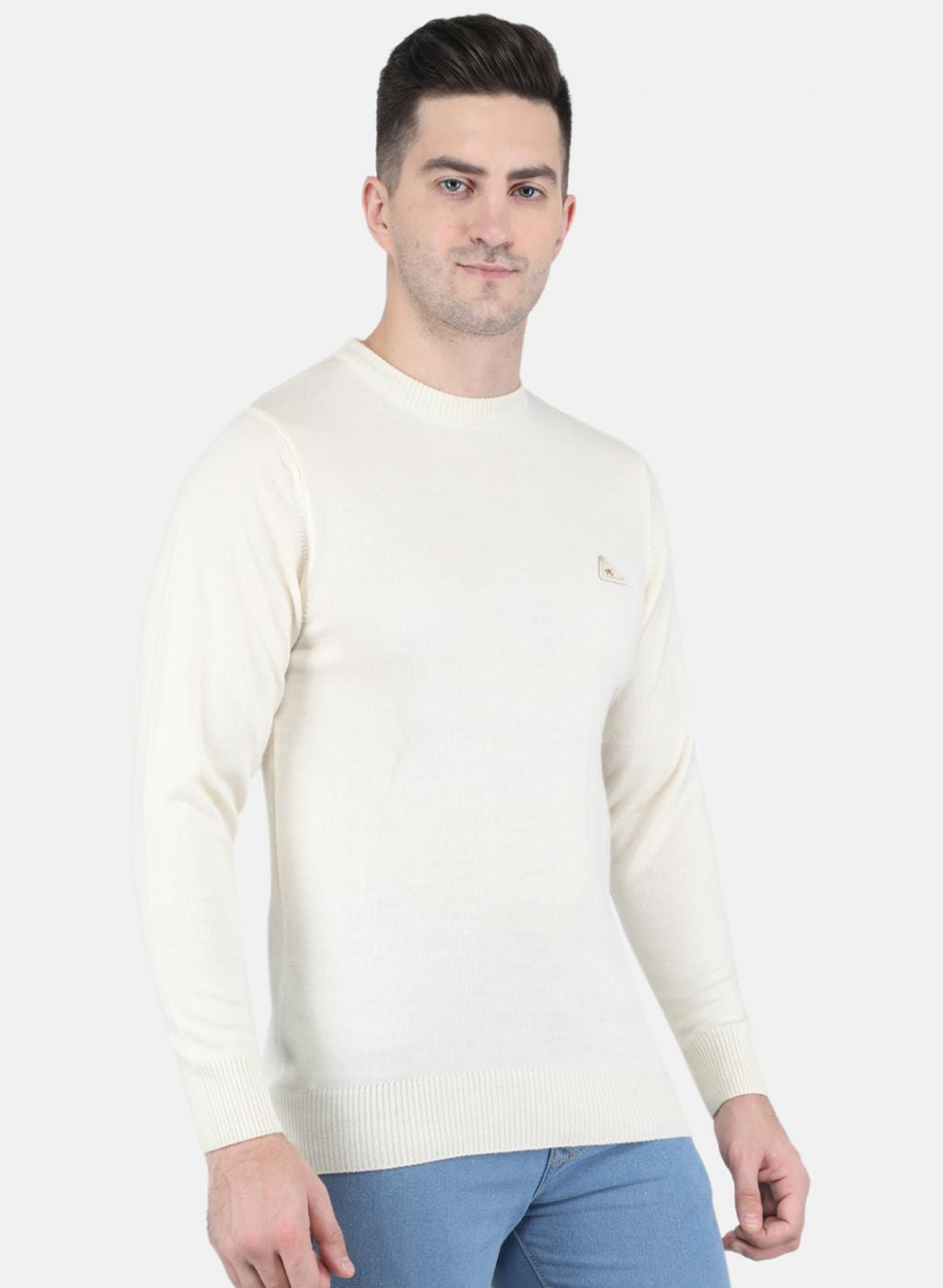 Men Off White Solid Pullover