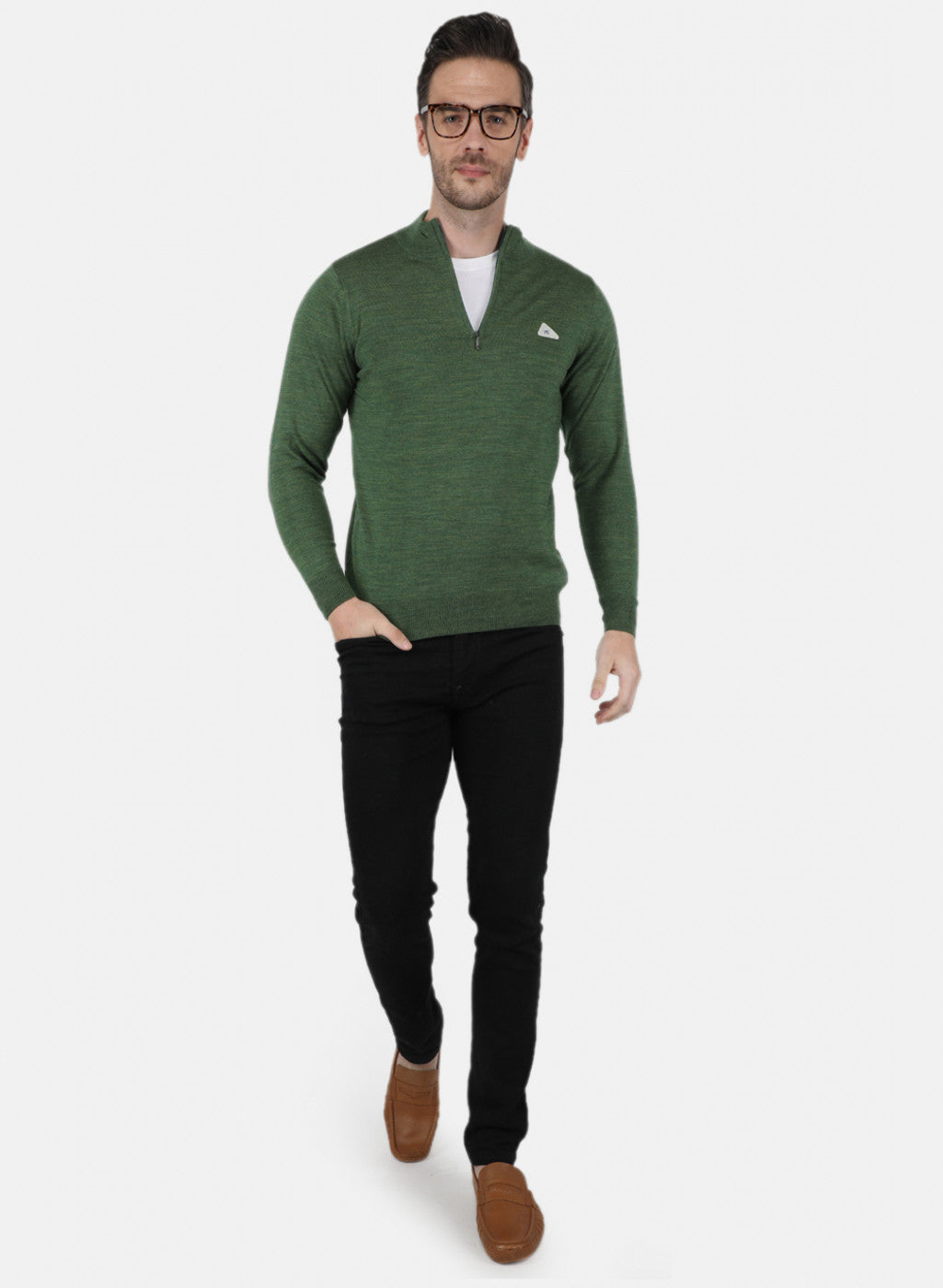 Men Olive Solid Pullover