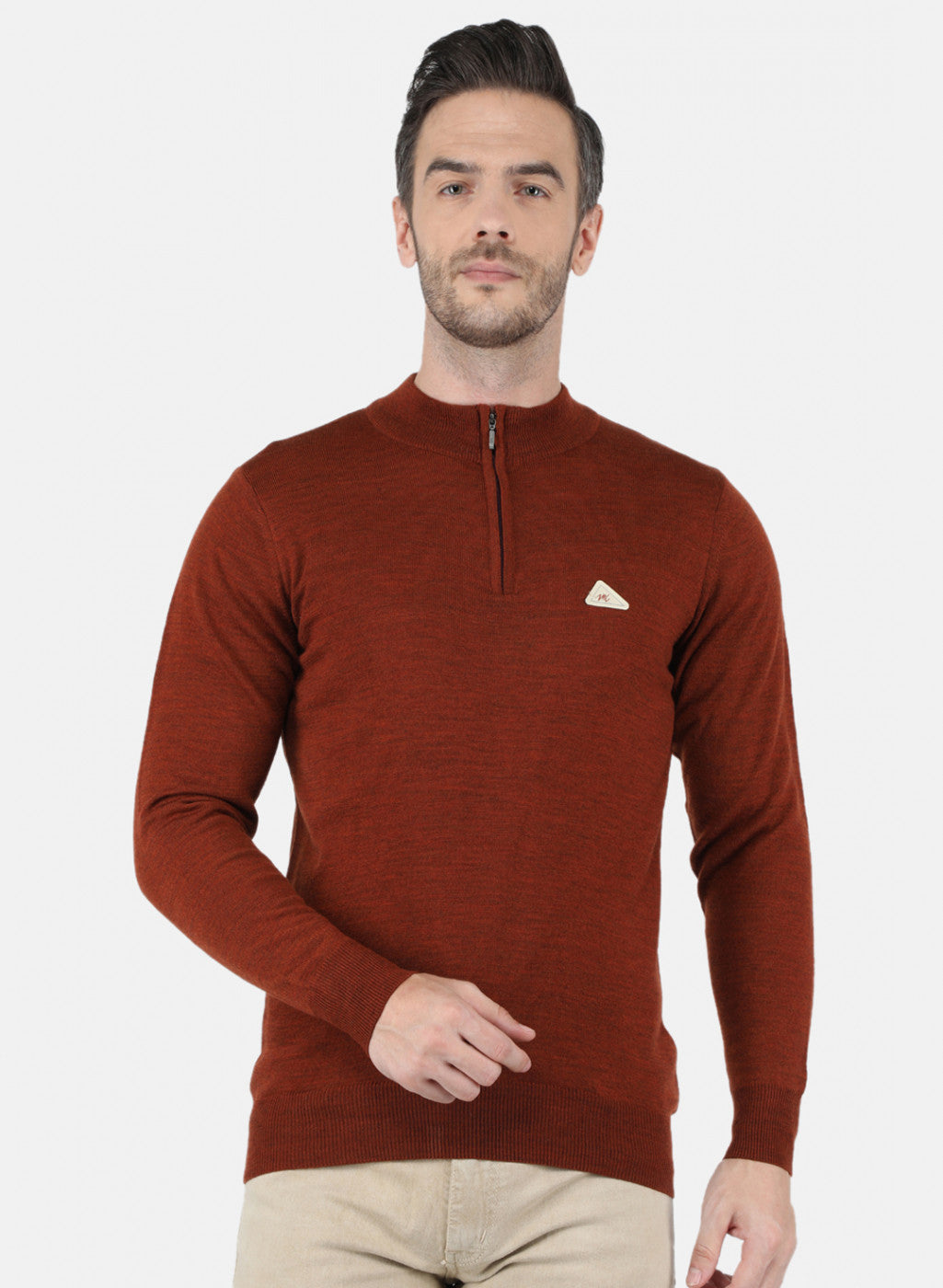 Men Brown Solid Pullover