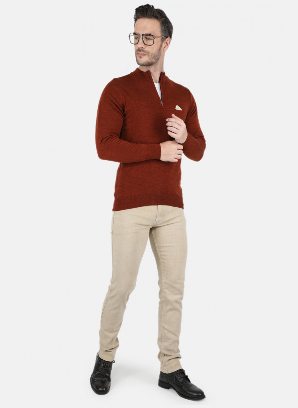 Men Brown Solid Pullover