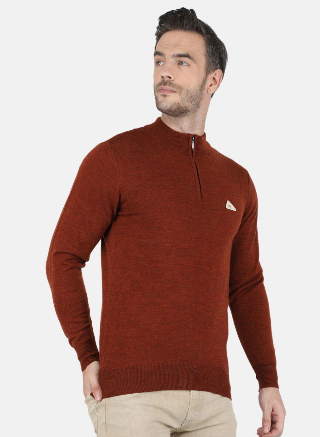 Men Brown Solid Pullover