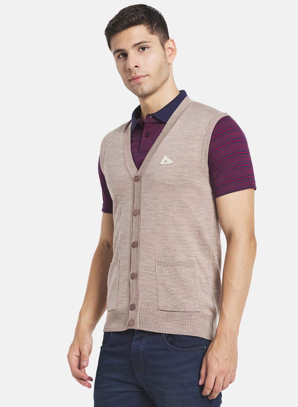 Men Beige Solid Cardigan