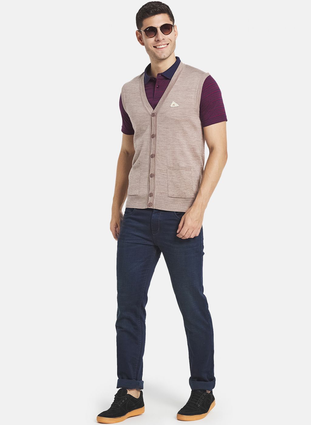 Men Beige Solid Cardigan