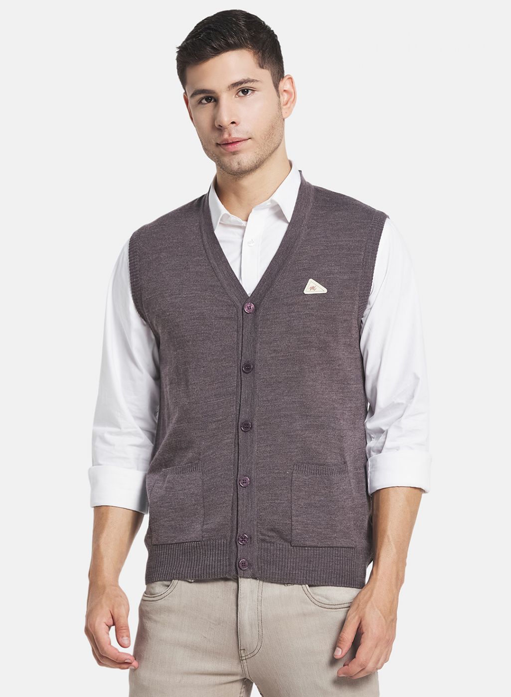 Men Beige Solid Cardigan