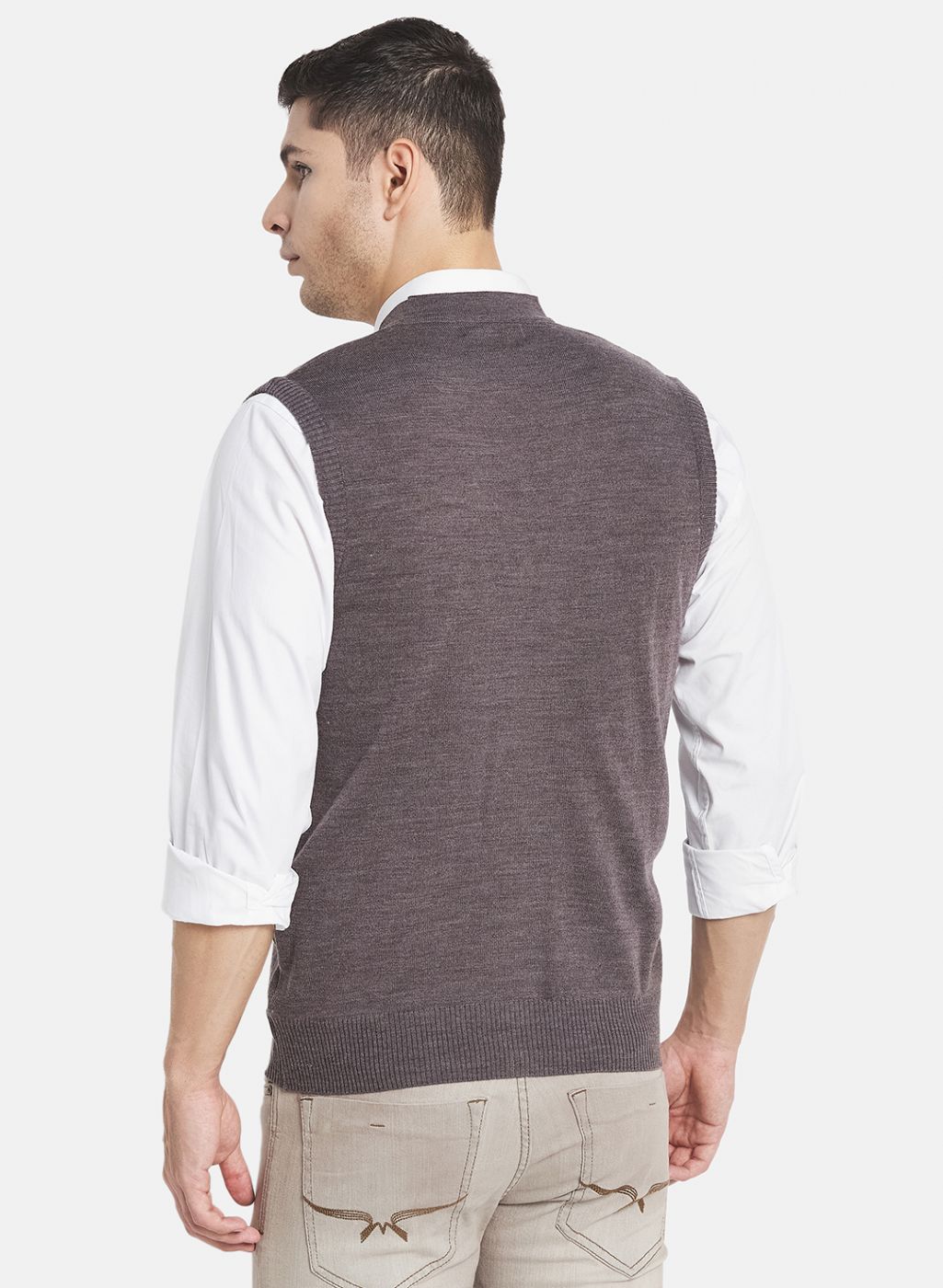 Men Beige Solid Cardigan