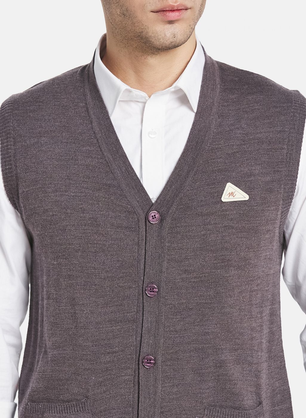 Men Beige Solid Cardigan