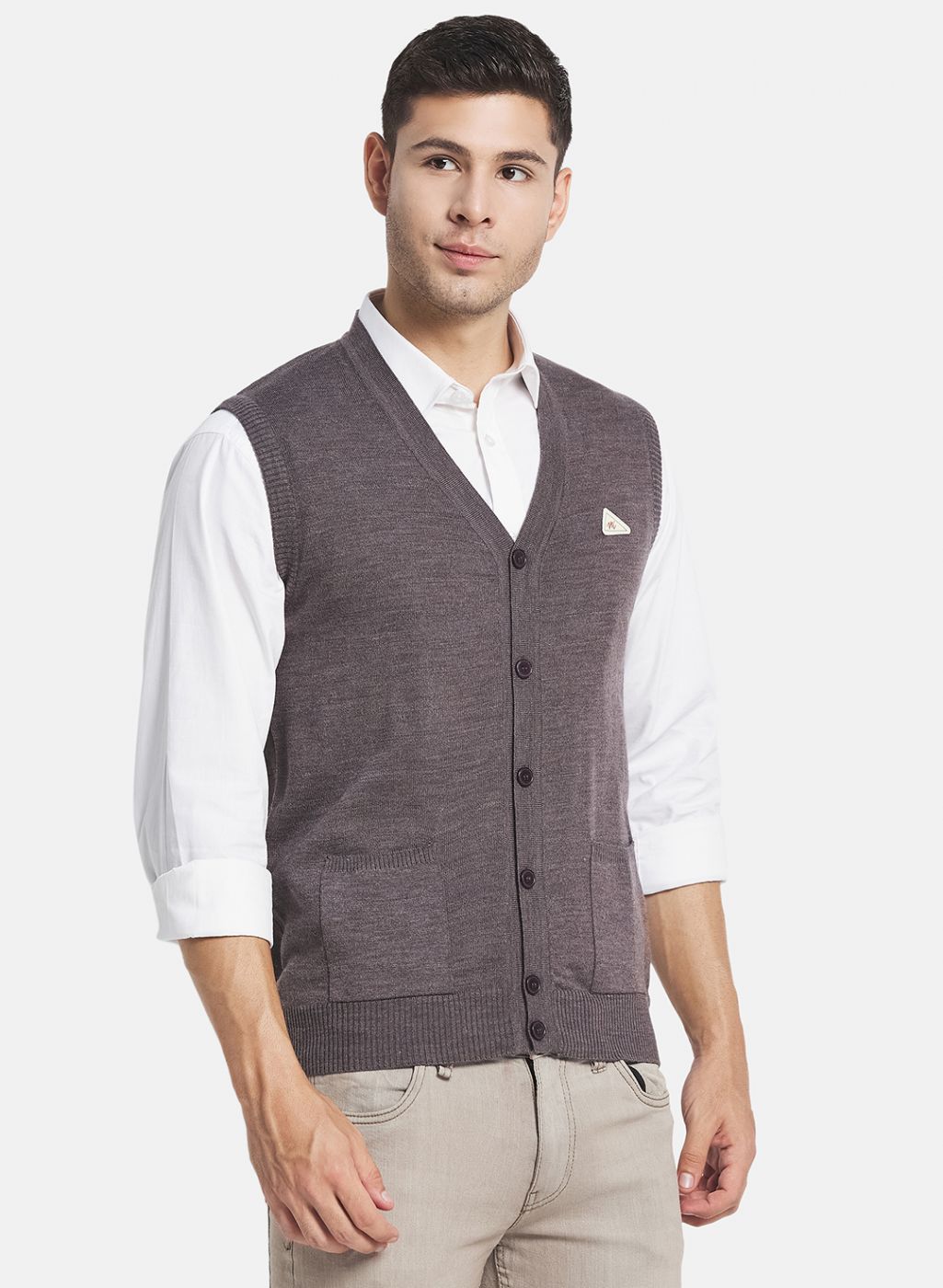 Men Beige Solid Cardigan