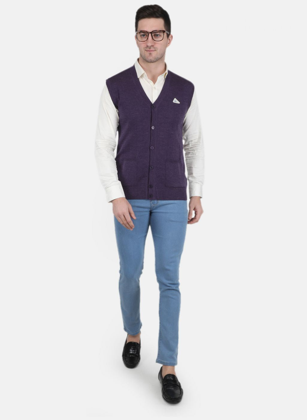 Men Purple Solid Cardigan
