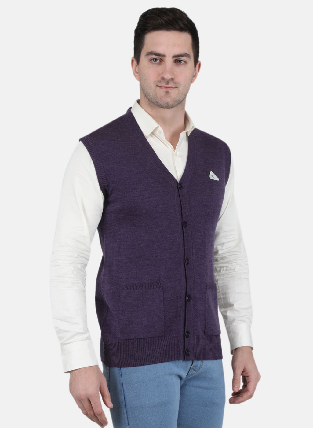 Men Purple Solid Cardigan